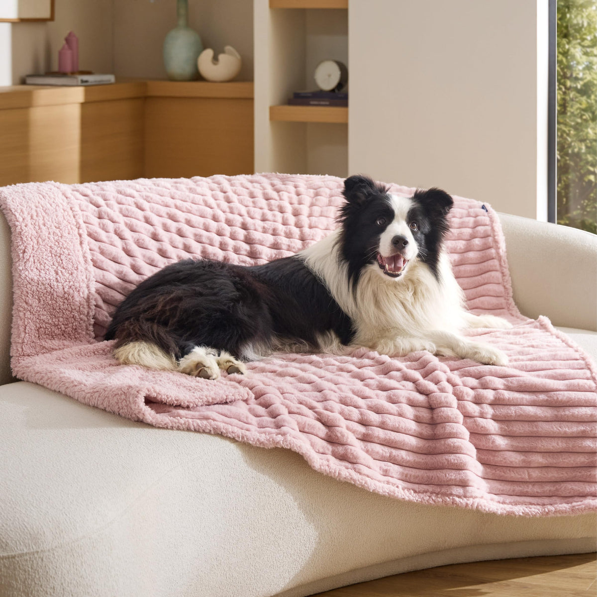 Bedsure ComfyFleece™ Waterproof Dog Blankets for Large Dogs,50x60 Cream | Soft Plush Couch Cover,Washable Corduroy Fleece for Furniture Protector,Cozy Calming Reversible Pet Blanket for Senior Dogs