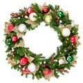 Hykolity 28 Inch Pre-Lit Botanical Christmas Wreath with 50 Warm White LEDs and Timer, Battery Operated Artificial PE & PVC Wreath with Ornaments, Pinecones and Layered Gold Leaves for Front Door