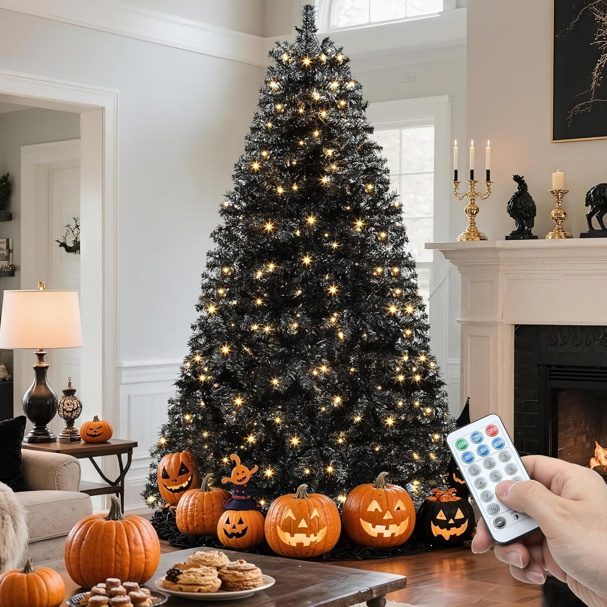 YITAHOME Prelit Black Halloween Christmas Tree 6ft with Remote