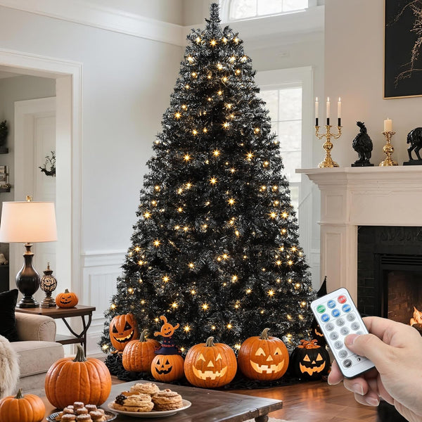 YITAHOME Prelit Black Halloween Christmas Tree 6ft with Remote