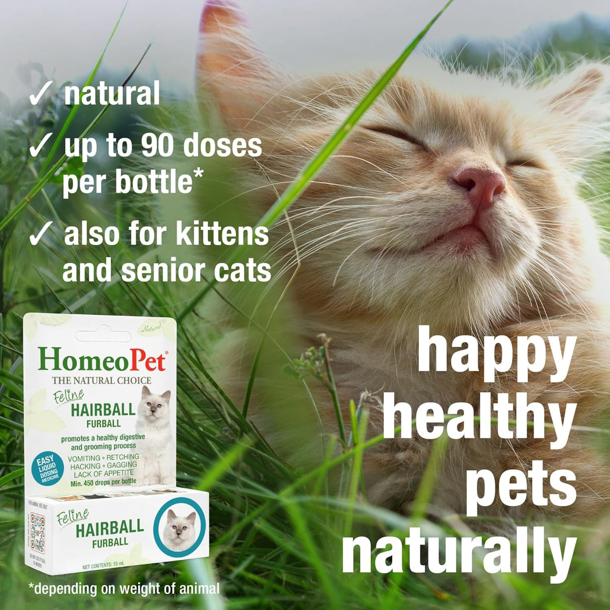 HomeoPet Feline Hairball Furball Safe and Natural Furball Supplement for Cats Cat Hairball Relief 15 Milliliters