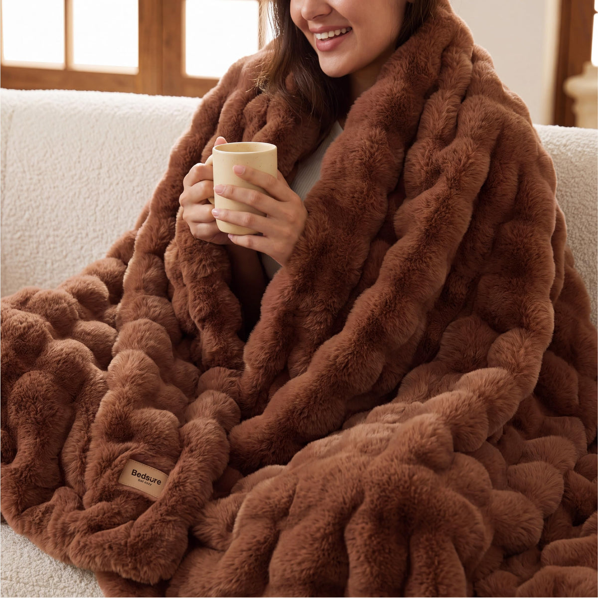 Bedsure Fluffy Bubble Faux Fur Throw Blanket, 50"x60", Cream