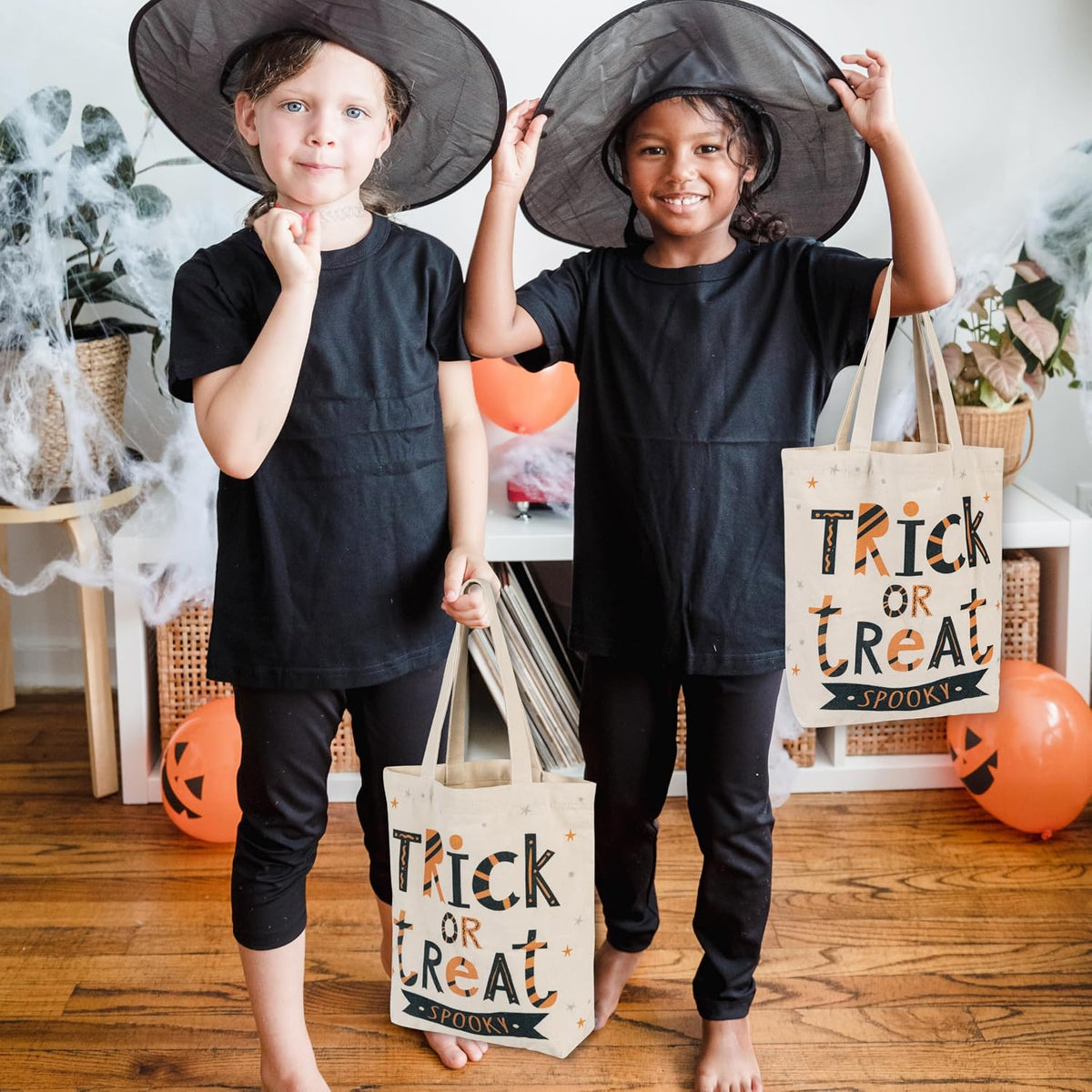 ATFUNSHOP 13.8" Large Halloween Tote Bag Trick or Treat Canvas Reusable Large Bucket for Kids Boo Pumpkin Ghost