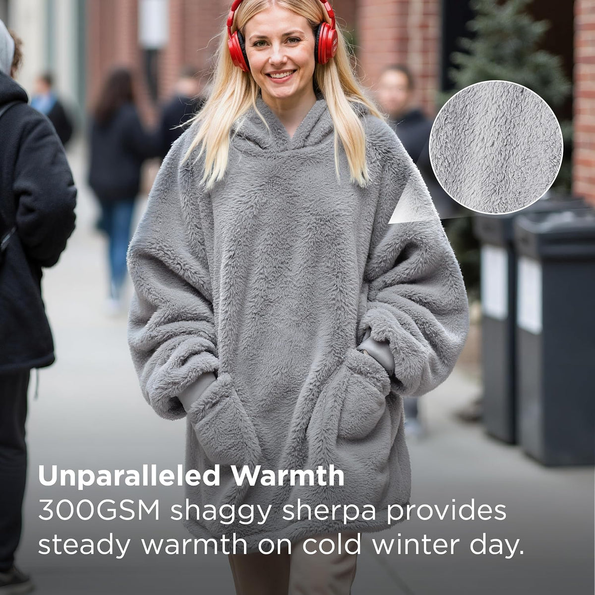 Bedsure Soft Wearable Blanket Hoodies for Women, Grey, Standard