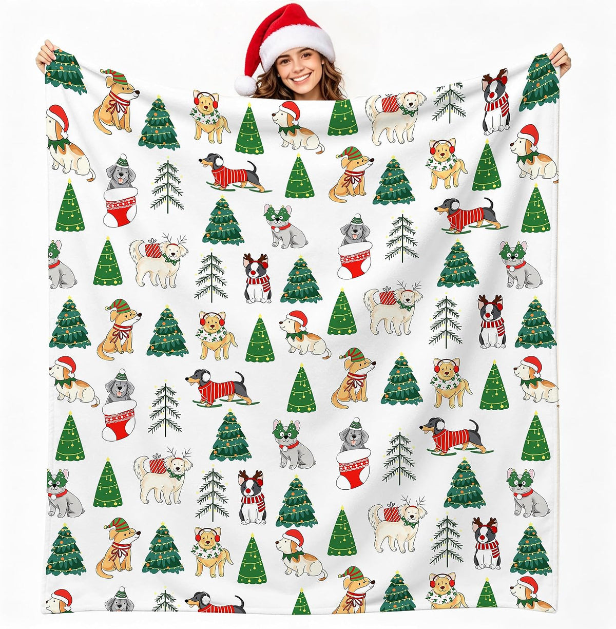 Christmas Dog Tree Blanket Soft Cozy Lightweight Xmas Throw Blanket for Couch Sofa Bed Living Room Home Decor for Boys Girls Kids Adults Gift 50x60 inch