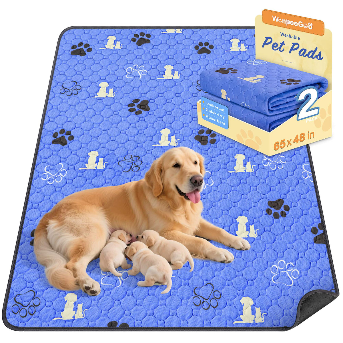 WanpeeGoo Washable Pee Pads for Dogs, Waterproof, 18 x 24 in, 4 Pack, Gray | Super Absorbent, Waterproof and Non-Slip; Washable, Reusable Dog Pads for Crates, Playpens, Floors, Furniture and Travel