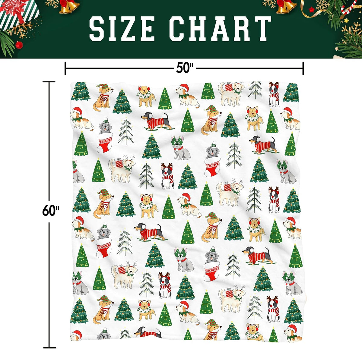 Christmas Dog Tree Blanket Soft Cozy Lightweight Xmas Throw Blanket for Couch Sofa Bed Living Room Home Decor for Boys Girls Kids Adults Gift 50x60 inch