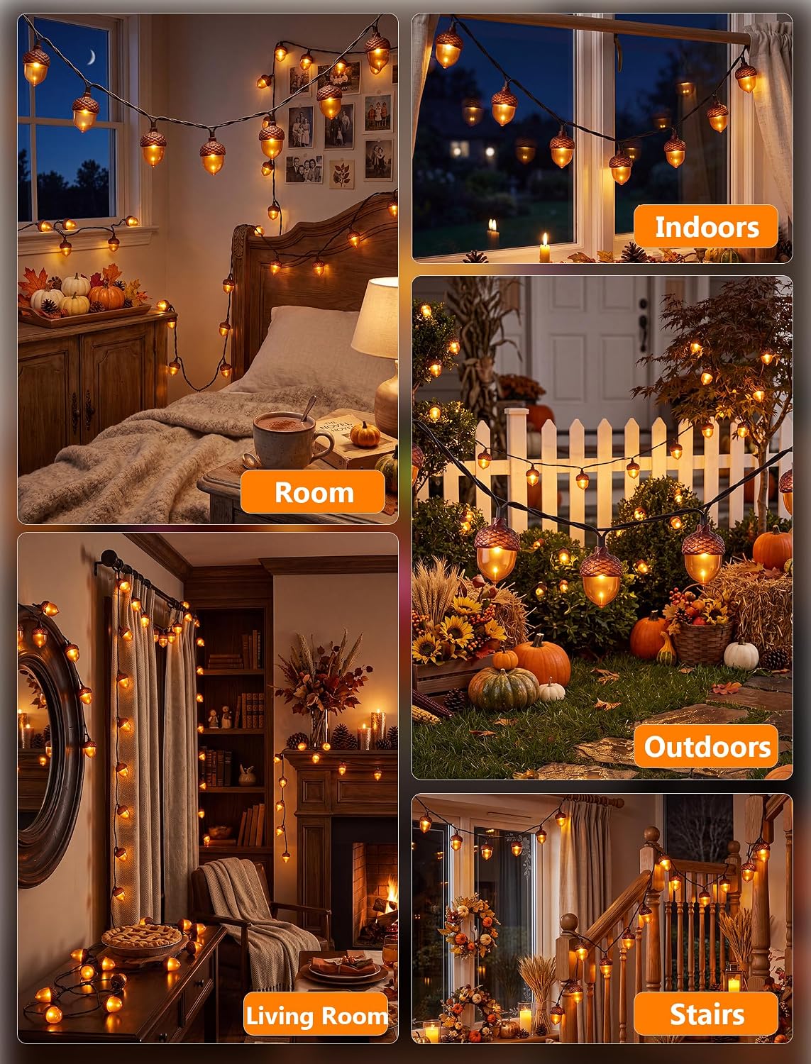 8.5 FT Fall String Lights with 10 LED 3D Acorn Plug in Autumn Décor Lights