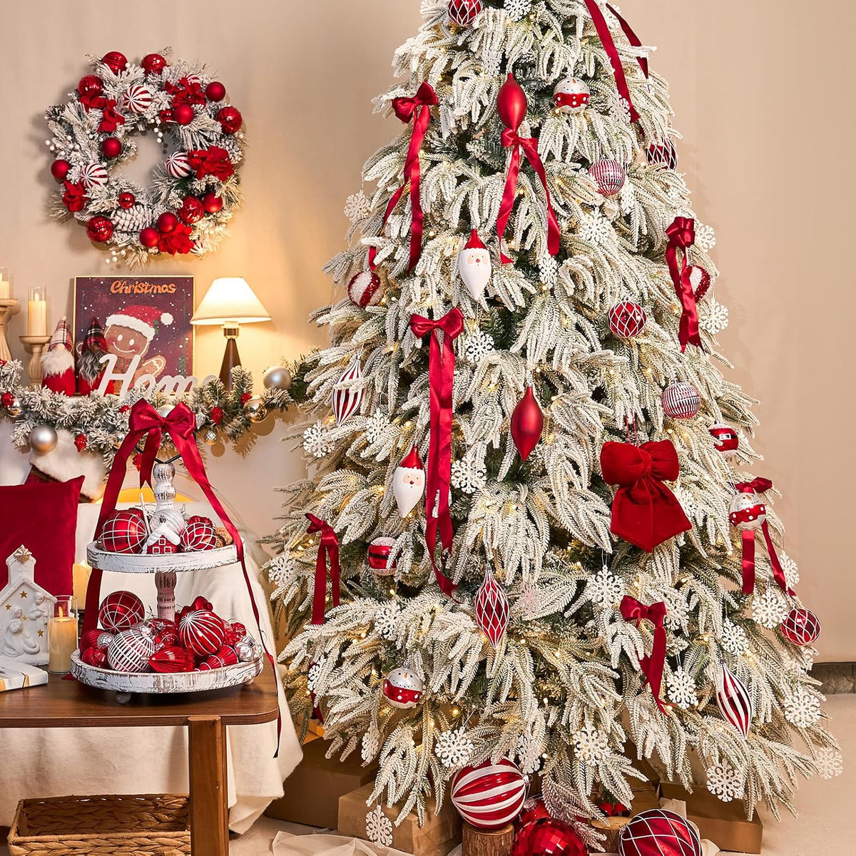 JORNOY 12CT 3.12-Inch Christmas Balls Ornaments for Tree, Red & White