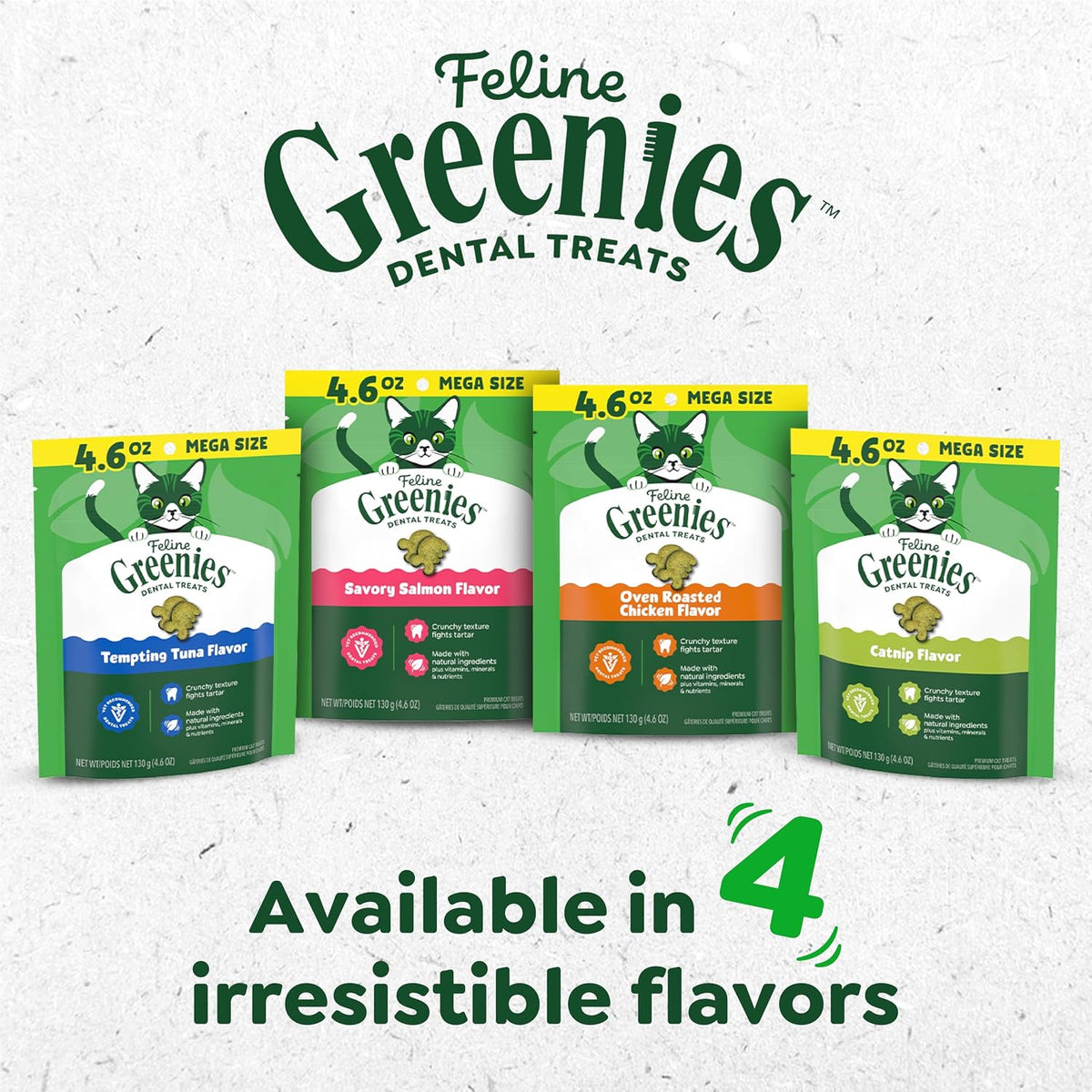 Greenies Cat Treats, Feline Veterinarian-Recommended Adult Natural Dental Cat Treats, Savory Salmon Flavor, 4.6 oz. Pouch