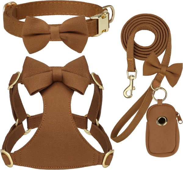 Beirui Cute Small Dog Harness Collar and Leash Set, Brown,XS,Chest 13-28"
