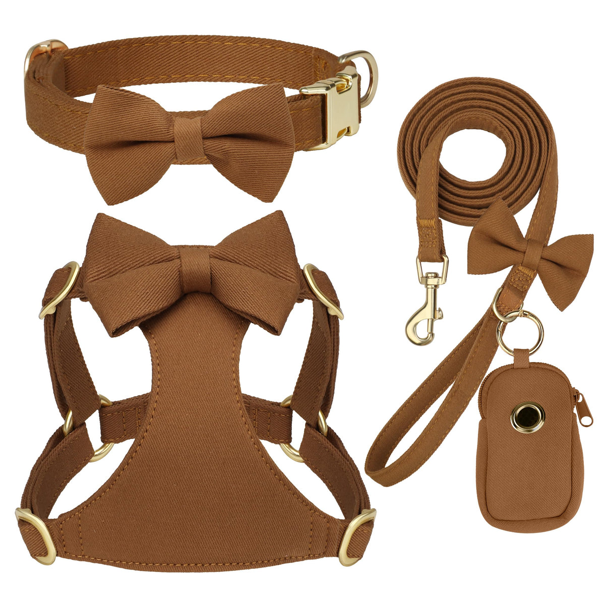 Beirui Cute Small Dog Harness Collar and Leash Set, Brown,XS,Chest 13-28"