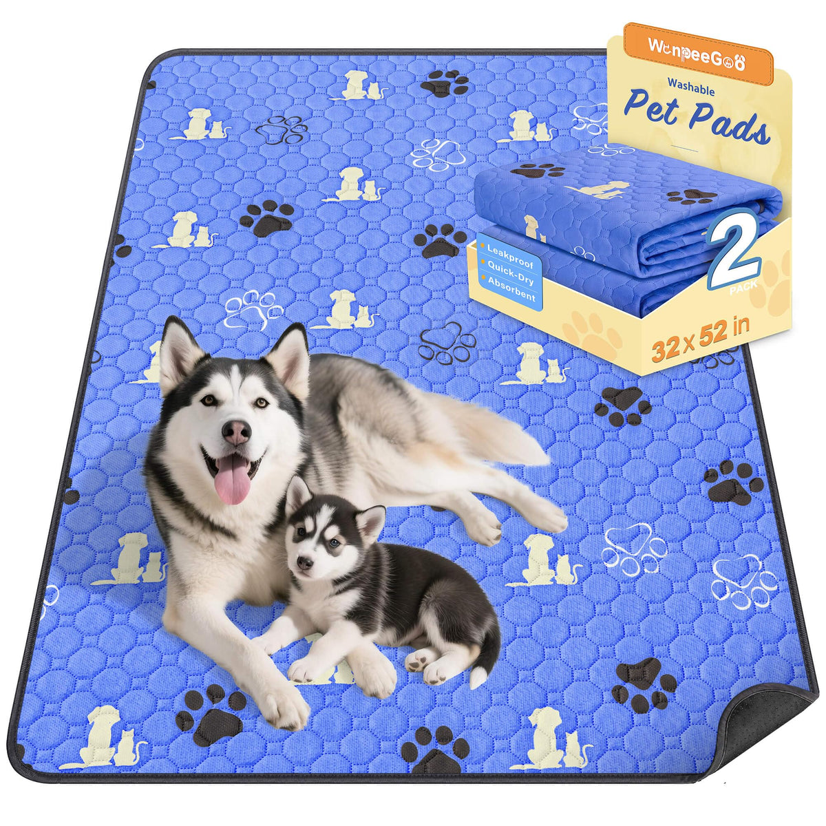 WanpeeGoo Washable Pee Pads for Dogs, Waterproof, 18 x 24 in, 4 Pack, Gray | Super Absorbent, Waterproof and Non-Slip; Washable, Reusable Dog Pads for Crates, Playpens, Floors, Furniture and Travel
