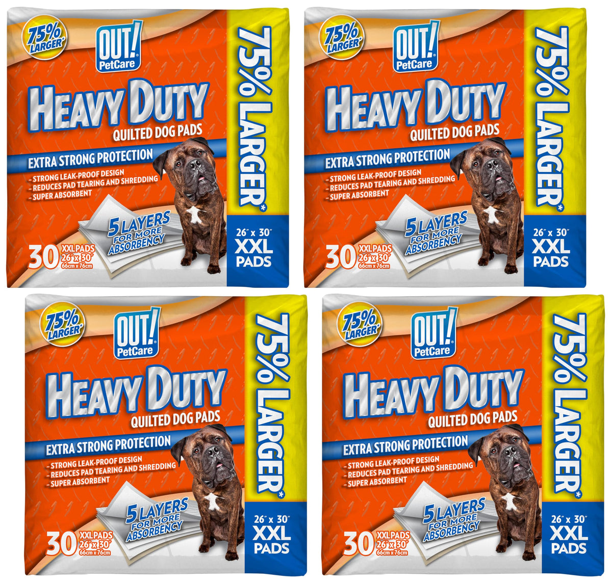 OUT! Petcare Puppy Pads XXL, Heavy Duty, Leak Proof Pee Pads for Dogs, Potty Training & Housebreaking, Puppy Essentials (26"x30", 30 Count)
