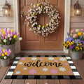 Tinideya 2 23.6 X 35.4 Inches Plaid Ghost Red Brown | Layered Coir Doormat Set, Non Slip Backing for Outdoor Entryway, Buffalo Plaid Seasonal Design, Front Porch Home Decor