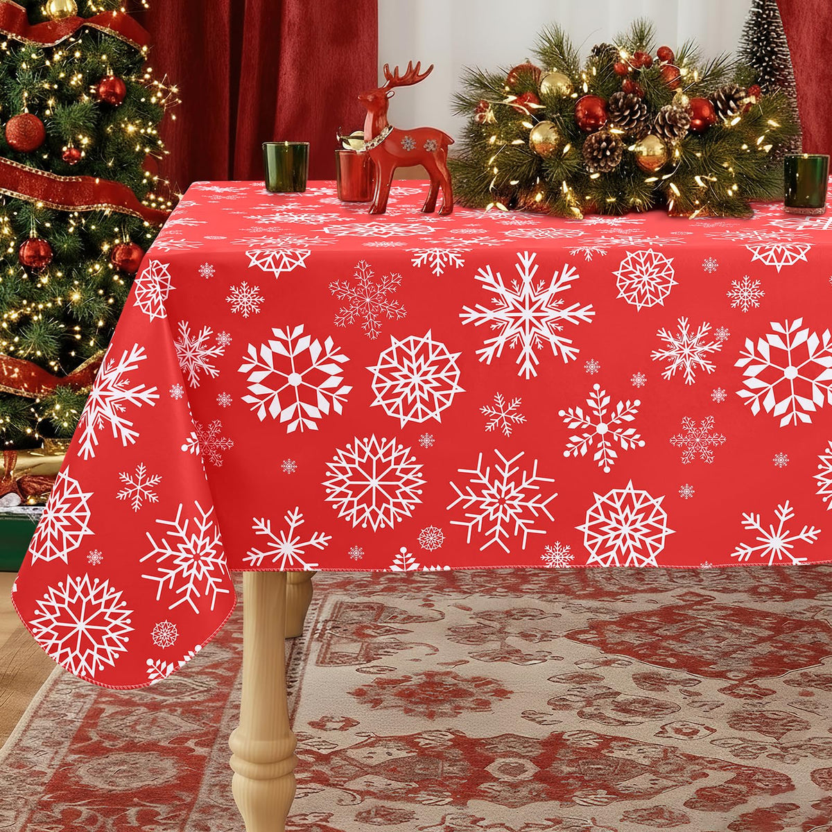 Rectangle Waterproof Vinyl Table Cloth, Wipeable Tablecloth with Flannel Backing, Plastic Table Cover for Fall, Thanksgiving (Pumpkin, 52" x 70")
