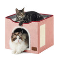 Bedsure Extra Wide Cat House Bed with Fluffy Ball and Scratch Pad,Grey | 23.6x16.9x13 in,Indoor Cat Cave for Multiple Pets, Foldable Cat Hideway Cube for Sleeping Large Cat and Kitten