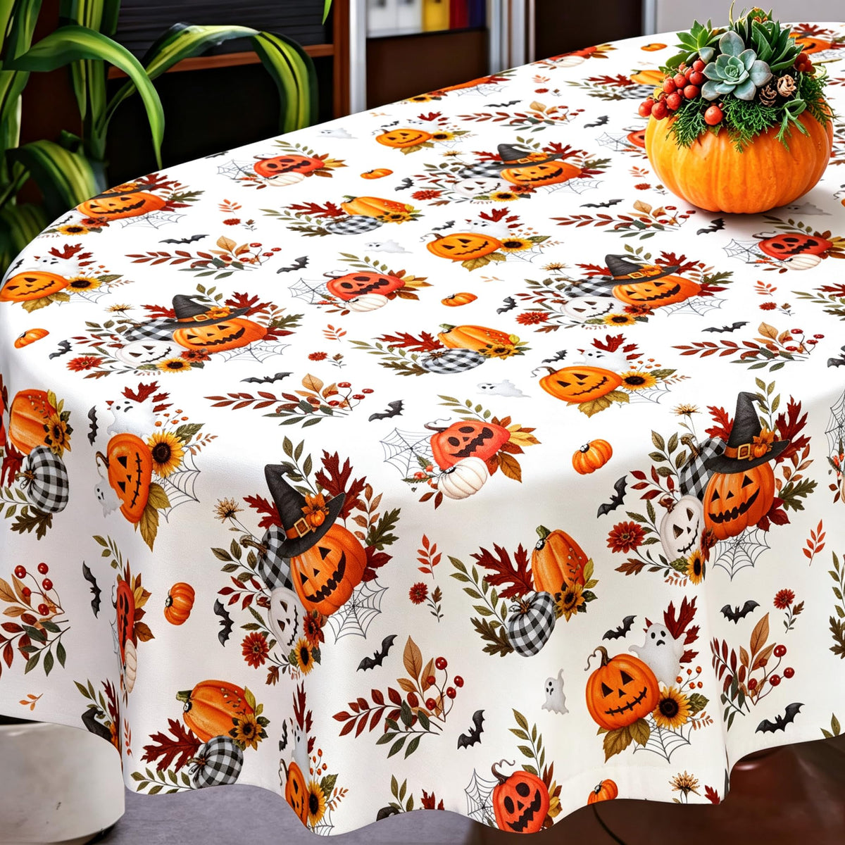 Fall Thanksgiving Tablecloth Waterproof Pumpkin Table Cloths for Autumn Harvest Indoor Outdoor Dining Room Decor-60 * 84" Oval