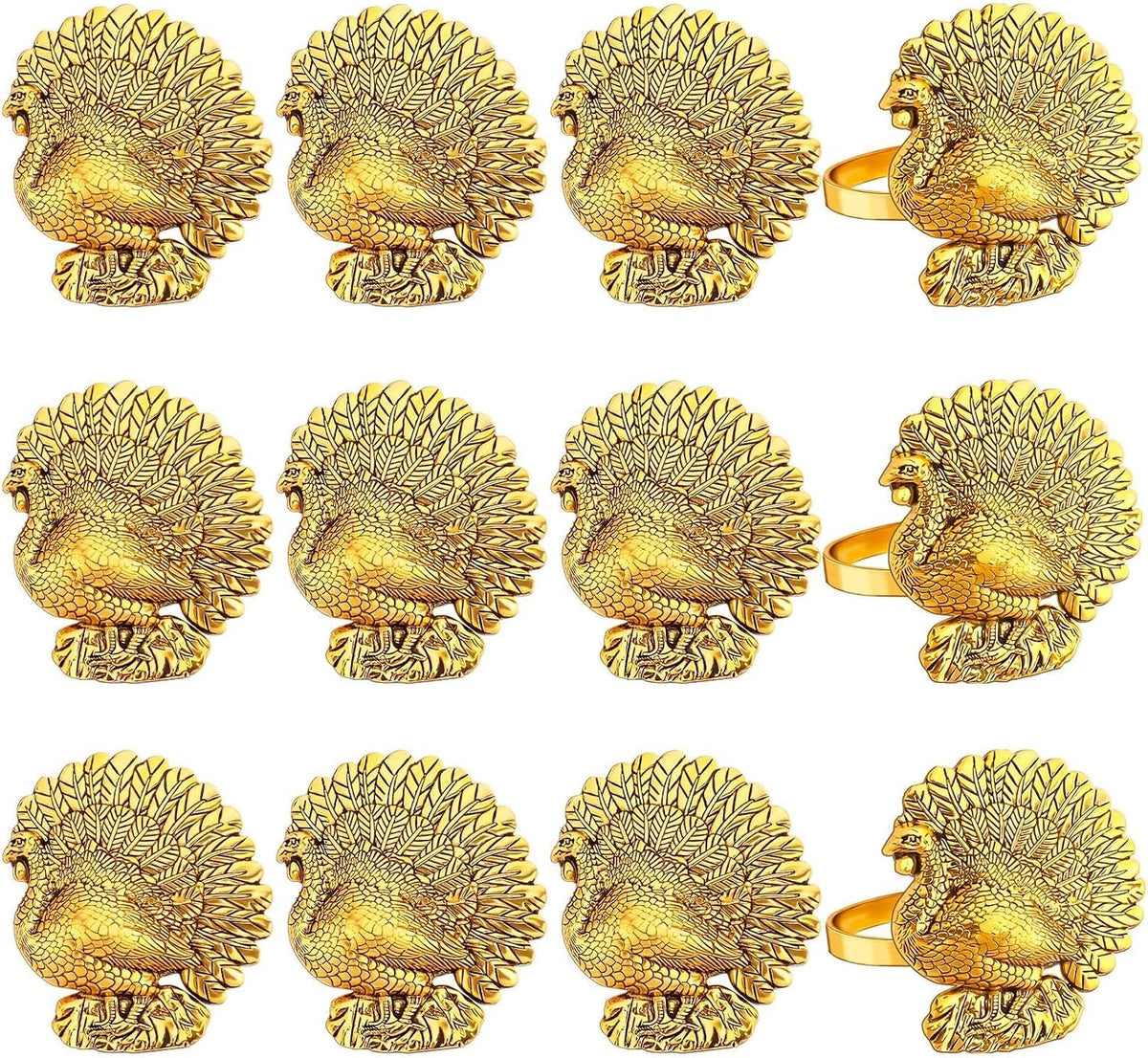 Turkey Napkin Rings Set of 12 Thanksgiving Gold Napkin Holders