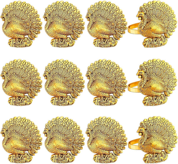 Turkey Napkin Rings Set of 12 Thanksgiving Gold Napkin Holders