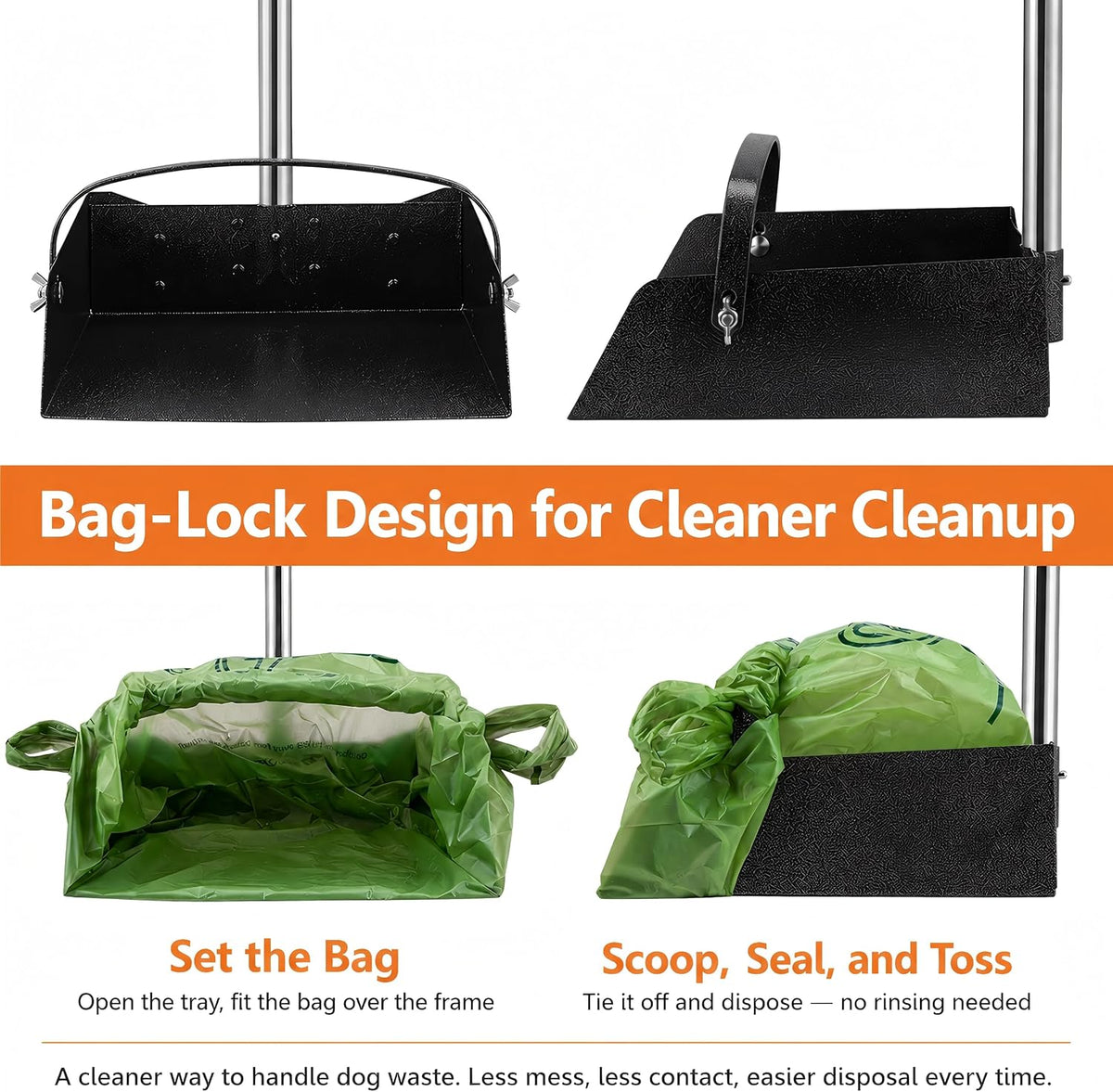 Toozey Extra Large Pooper Scooper for Large Dogs, 43.31" Long Handle | Sturdy Metal Tray & Rake | Cleaner Bag-Supported Pickup | Less Mess in Multi-Dog Yards | Fits Standard 13-Gallon Trash Bags