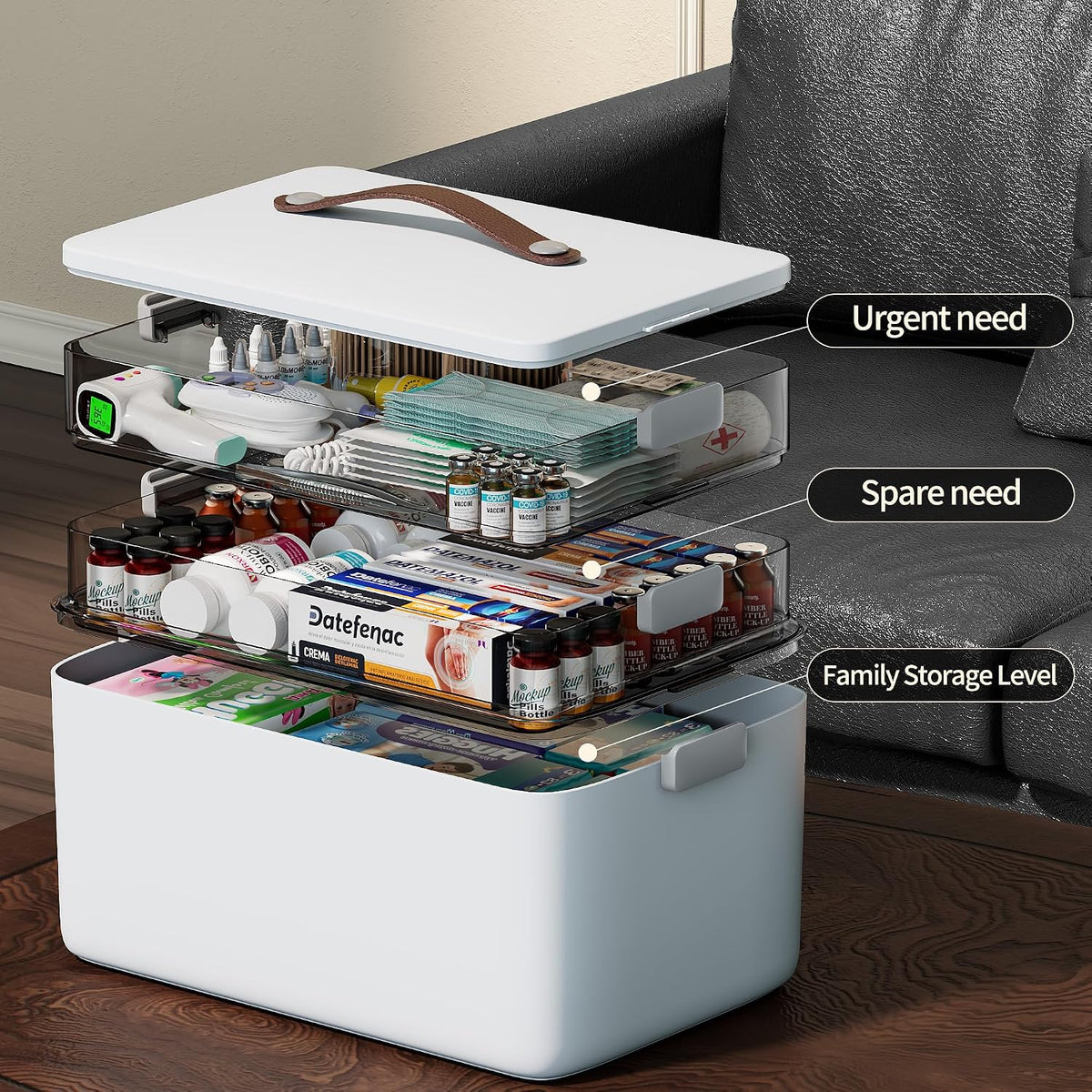 CTIME 3-Tier Medicine Organizer - Portable Medicine Cabinet with Handle | Multipurpose Medical Box, Pill Organizer, Empty First Aid Kit for Home