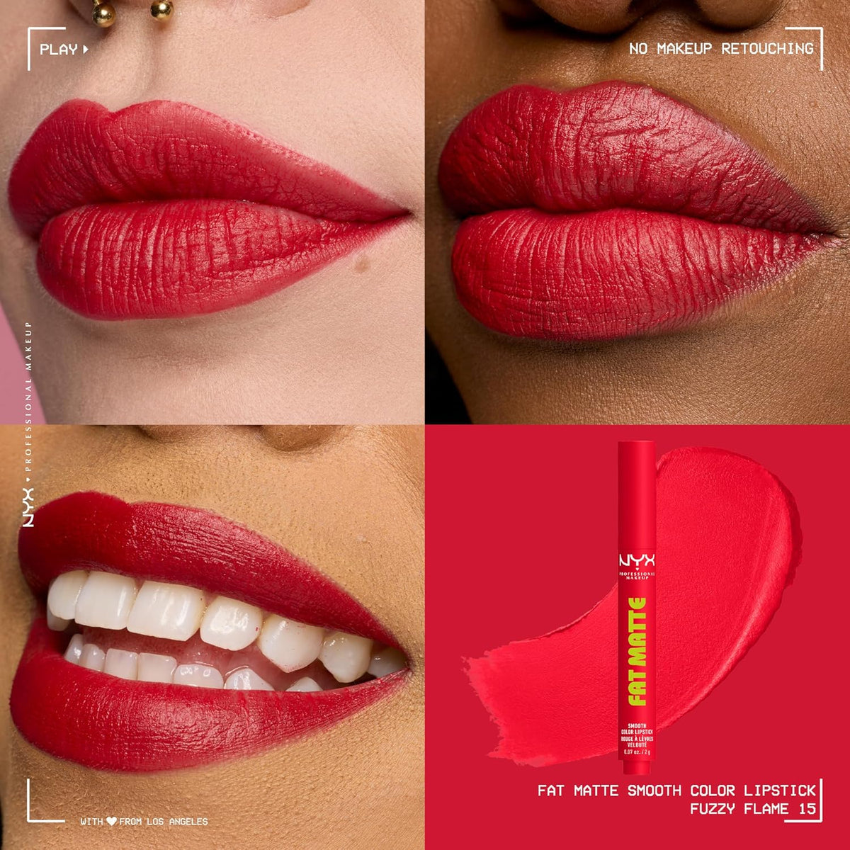 NYX PROFESSIONAL MAKEUP Fat Matte Lipstick, Pigmented, Smoothing, & Non-Drying Lip Crayon, Long Lasting Lip Makeup, Vegan & Cruelty Free - Fuzzy Flame (Red)