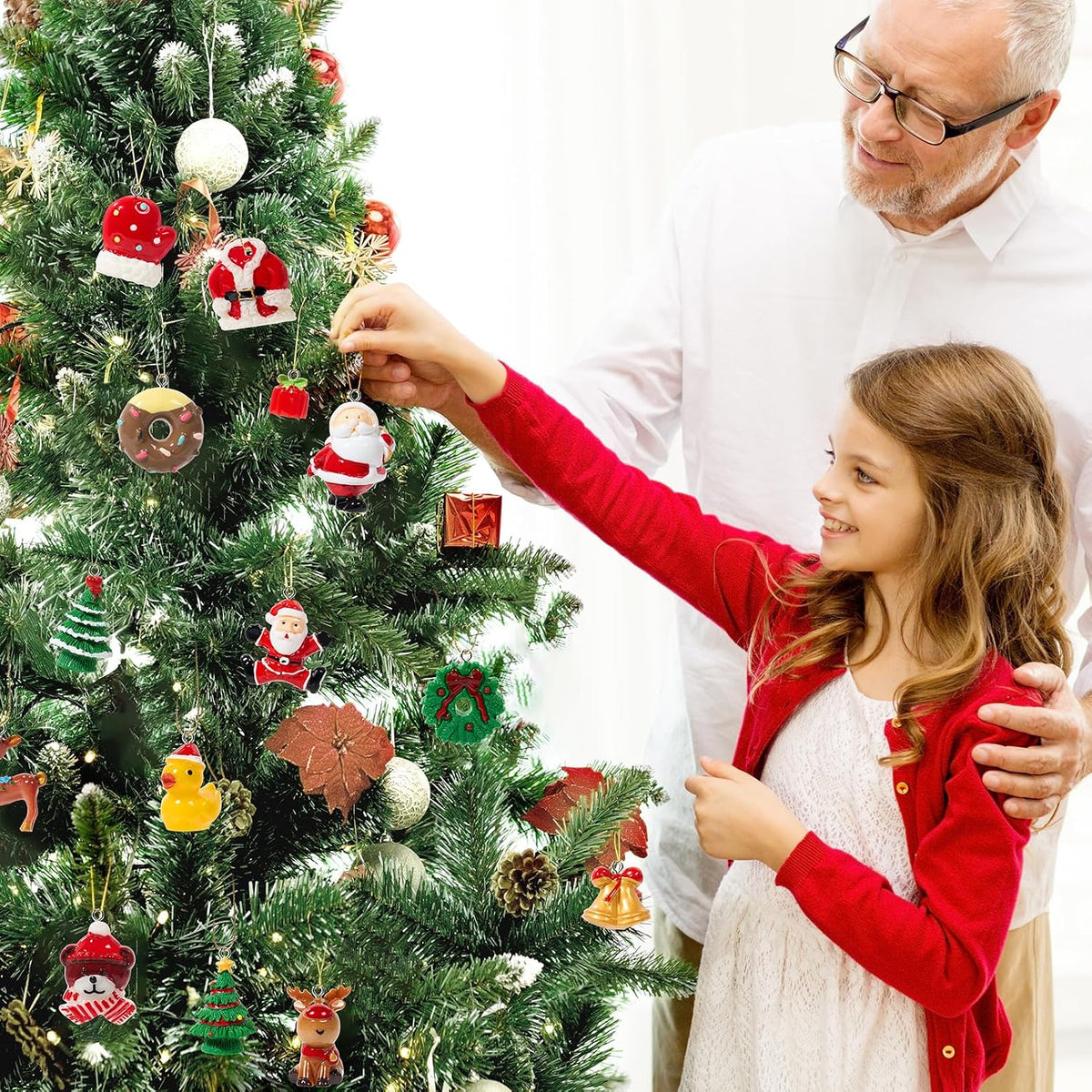 Mini Christmas Ornaments 24pcs, Miniature Christmas Tree Ornaments Set
