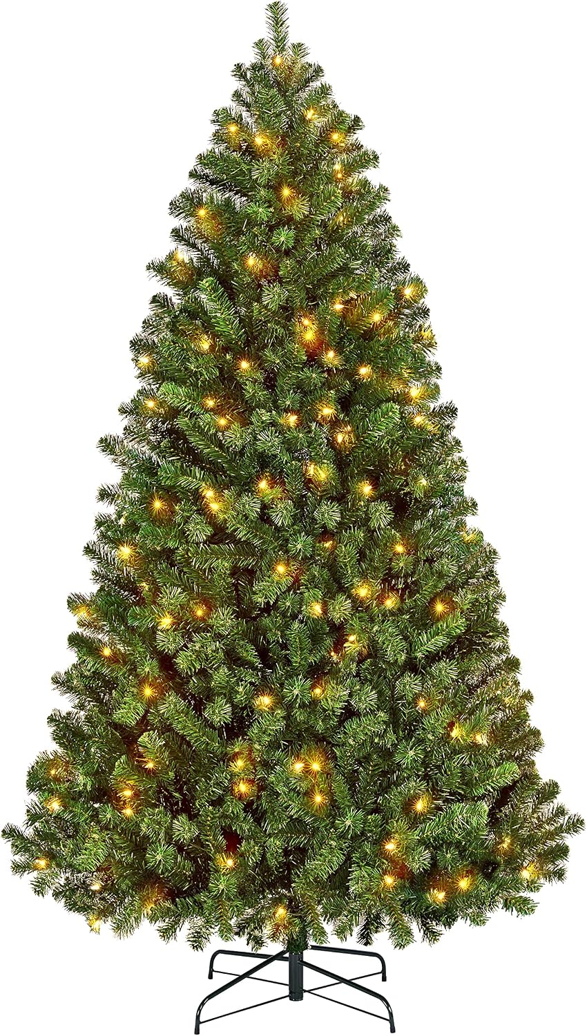 Yaheetech 6ft Pre-lit Christmas Tree with 300 Warm White Lights, Green