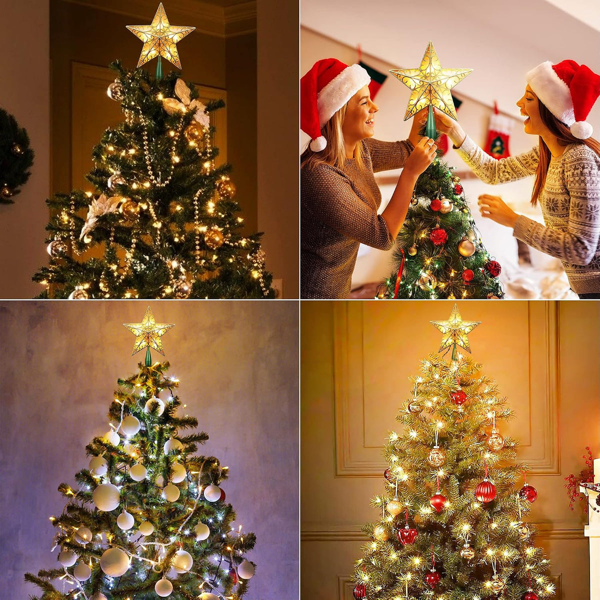 ODEETRONIC Christmas Star Tree Topper Lights, 9.5in UL Certified 3D Star Tree Topper, Double Sided Christmas Tree-top with 10 Count Incandescent Warm White Lights for Xmas Tree Home Decor, Gold