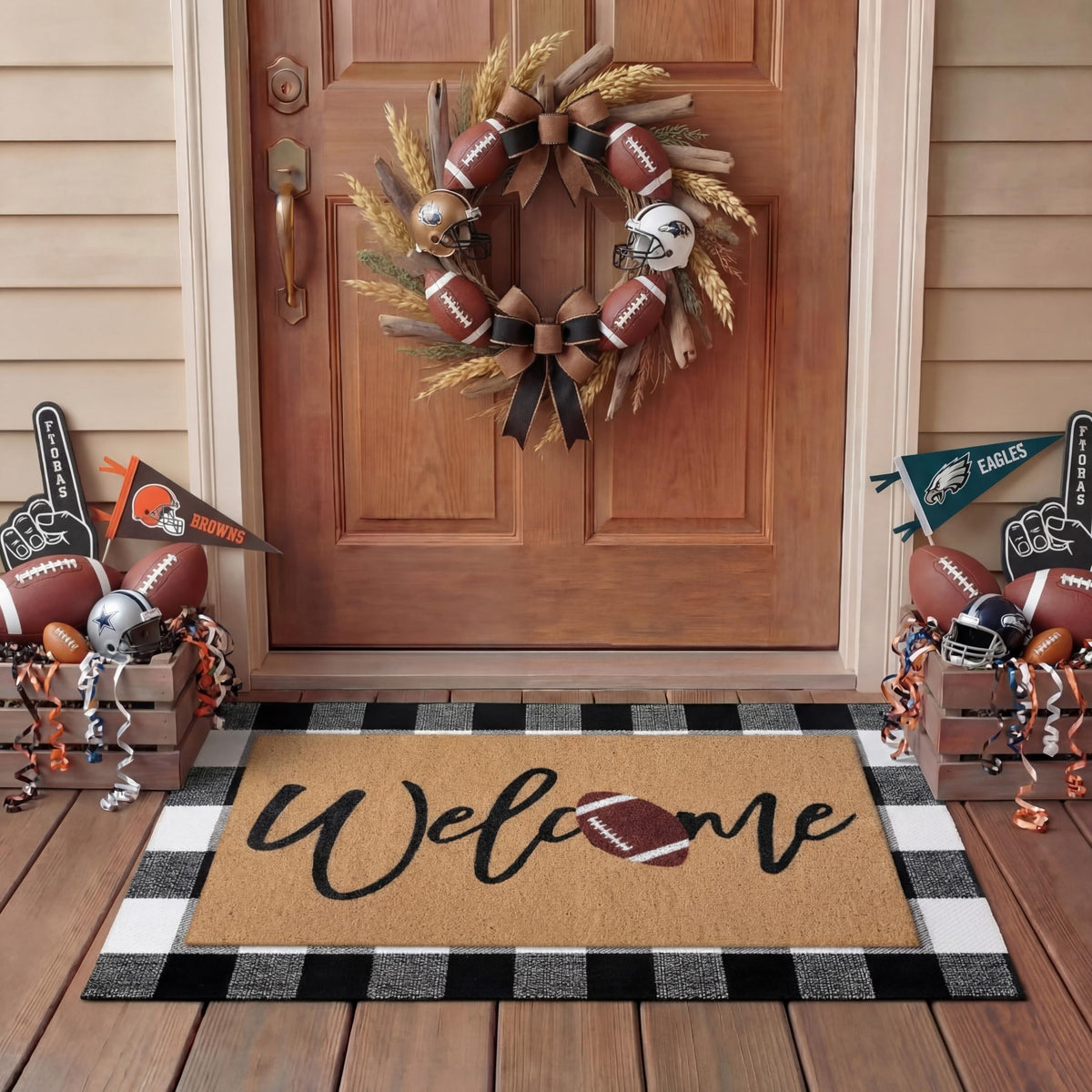 Tinideya 2 23.6 X 35.4 Inches Plaid Ghost Red Brown | Layered Coir Doormat Set, Non Slip Backing for Outdoor Entryway, Buffalo Plaid Seasonal Design, Front Porch Home Decor