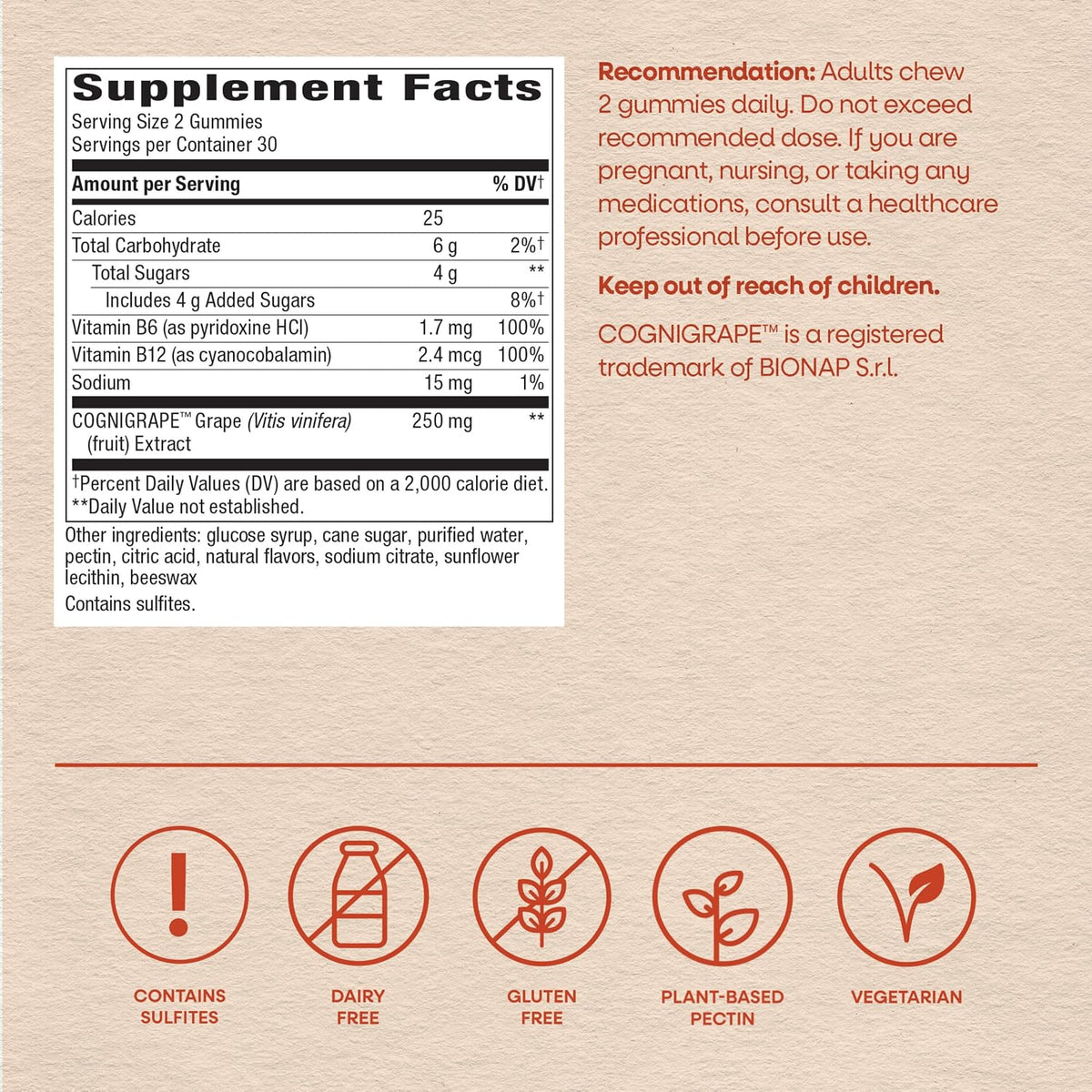 Nature's Way Brain Fuel Gummies, Brain Supplement for Focus and Memory Support,* Clinically Studied Cognigrape Supports Cognition,* Vitamins B6 & B12 Support Brain Function,* Grape Flavored, 60 Count