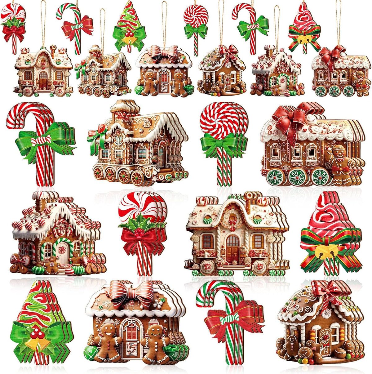 36 Pcs Christmas Gingerbread House Ornaments, Wood Xmas Tree Decor