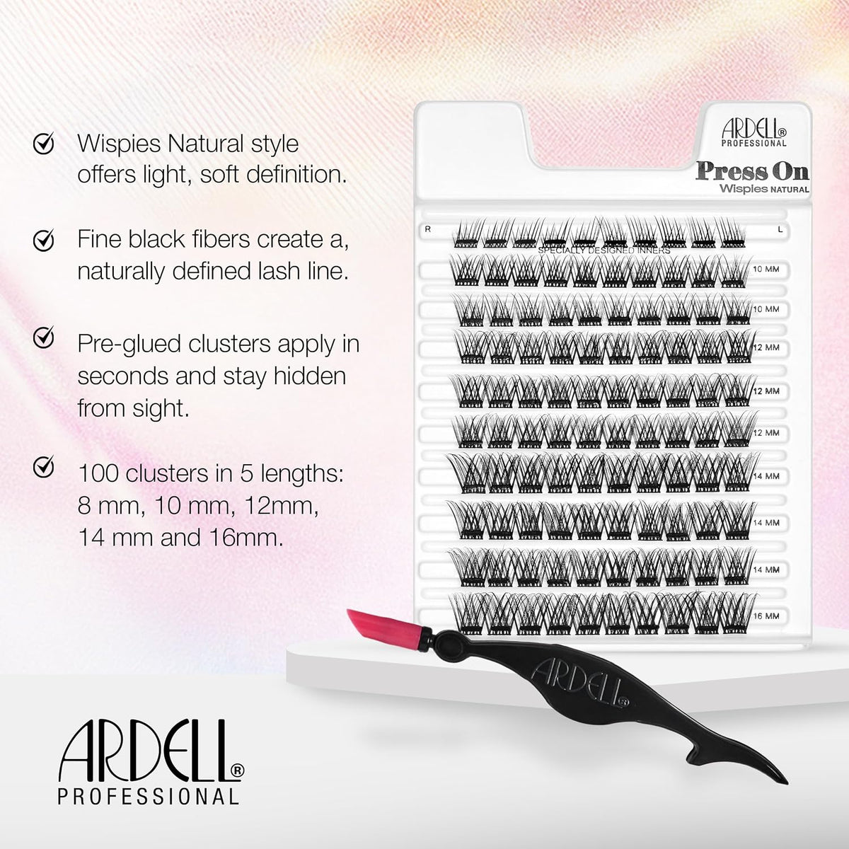 Ardell Press On Lashes Wispies Natural – Pre Glued Underlash Extension Wispy Lash Clusters No Glue Needed DIY Cluster Eyelash Extensions, Black, 100 ct
