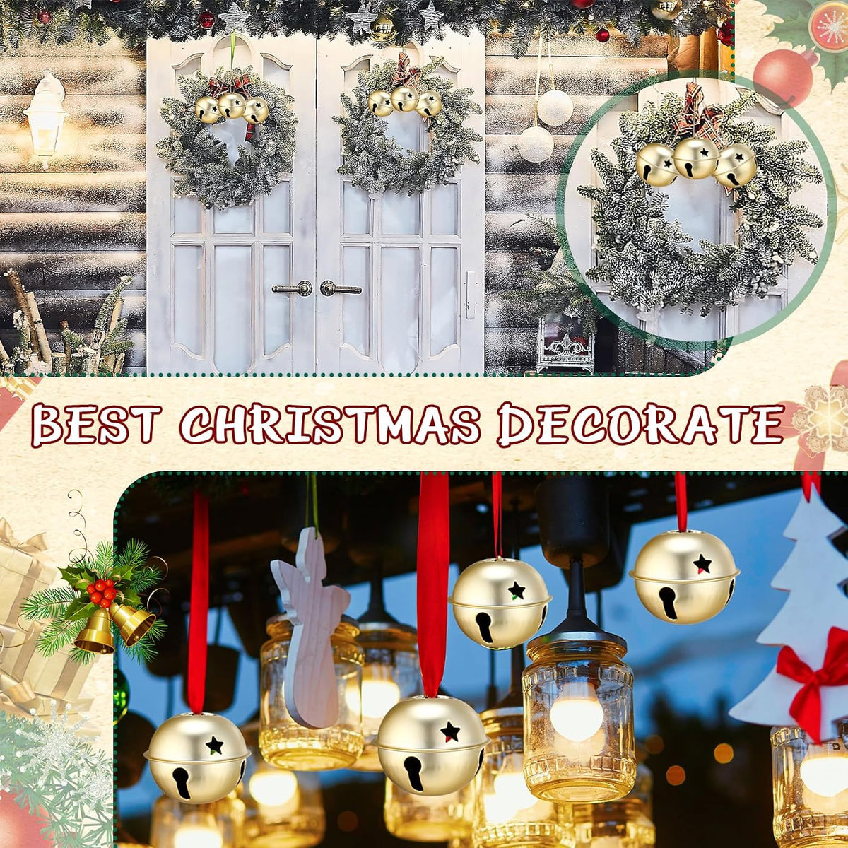 Zhengmy 16 Pcs Large Christmas Jingle Star Bell Xmas Ornament, Gold