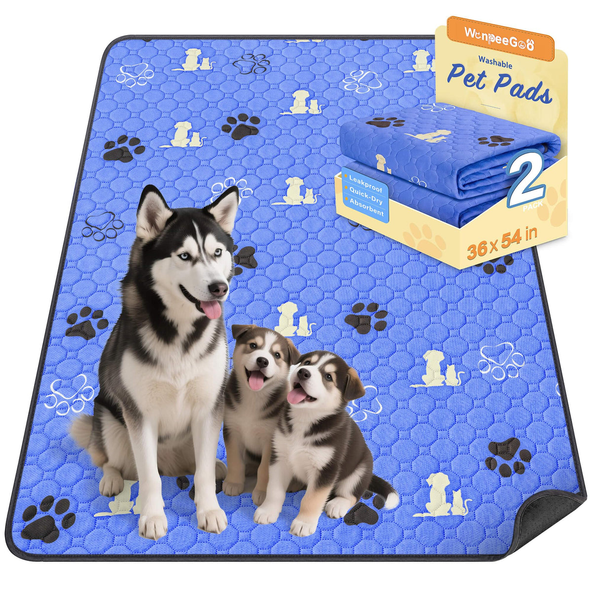 WanpeeGoo Washable Pee Pads for Dogs, Waterproof, 18 x 24 in, 4 Pack, Gray | Super Absorbent, Waterproof and Non-Slip; Washable, Reusable Dog Pads for Crates, Playpens, Floors, Furniture and Travel