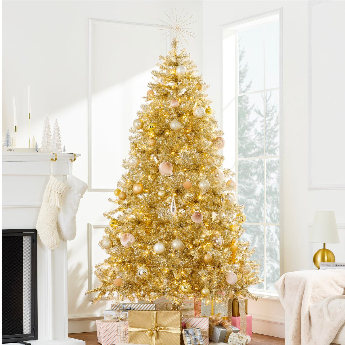 Best Choice Products 6ft Prelit Tinsel Christmas Tree w/Twinkling LED Lights, Artificial Seasonal Holiday Decoration w/ 250 Lights, 1,000 Branch Tips, Metal Stand - Silver