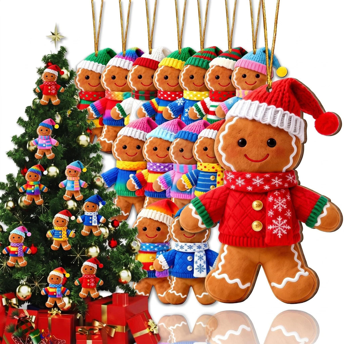 16Pcs Gingerbread Cat Christmas Ornaments