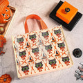 Loveinside 13" Large Halloween Reusable Gift Bag, Vintage Black Cat & Witch Hat Pattern Recycled Gift Bag with Handles for Kids Halloween Party, Trick or Treat, 13" x 5" x 10", 1 Pcs