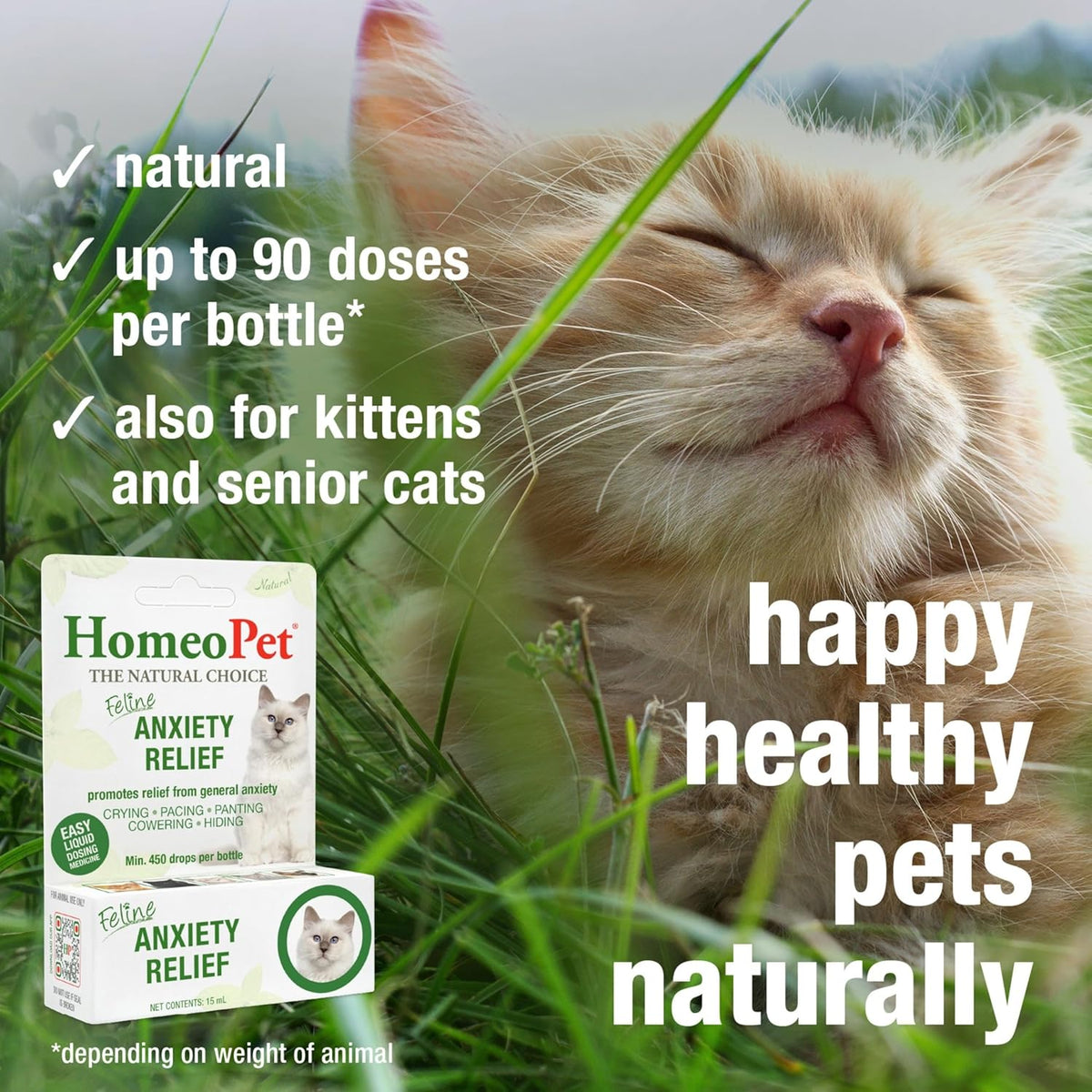 HomeoPet Feline Anxiety Relief Safe and Natural Pet Stress and Anxiety Support Supplement for Cats 15 Milliliters