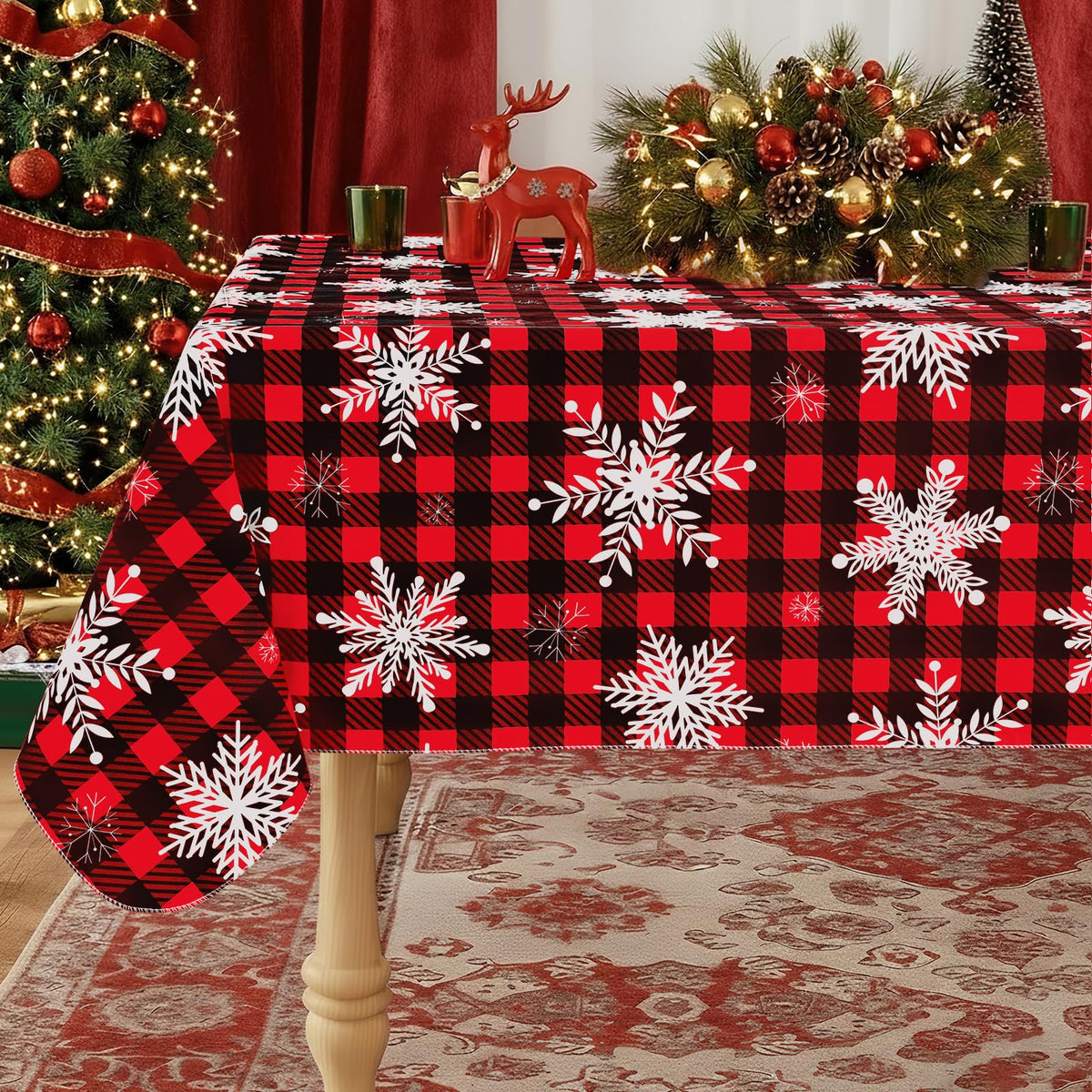 Rectangle Waterproof Vinyl Table Cloth, Wipeable Tablecloth with Flannel Backing, Plastic Table Cover for Fall, Thanksgiving (Pumpkin, 52" x 70")