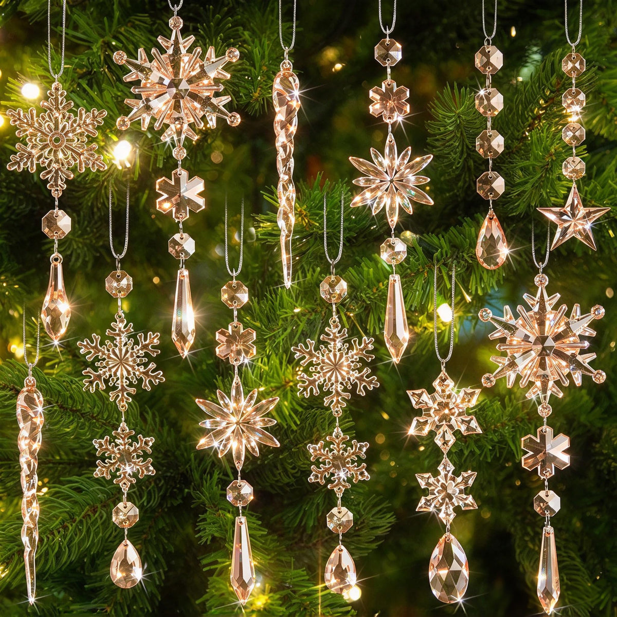 Crystal Ornaments for Christmas Tree Winter Wonderland Decorations