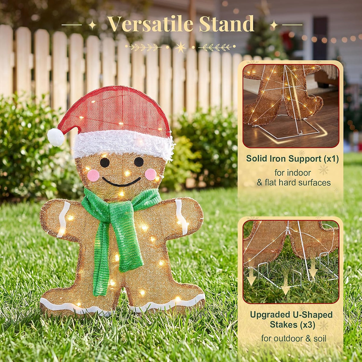 Gingerbread Man Christmas Outdoor Decor with LED Lights, Set of 2