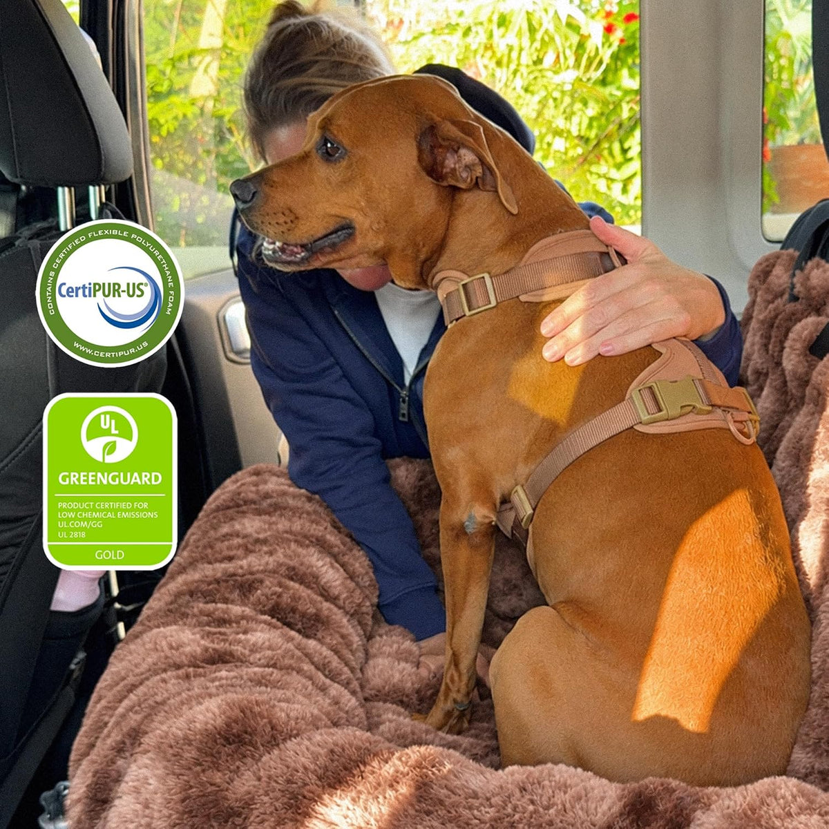 Pelsbarn Luxurious Cozy Car Dog Bed, Faux Fur Travel Bed, Brown, S