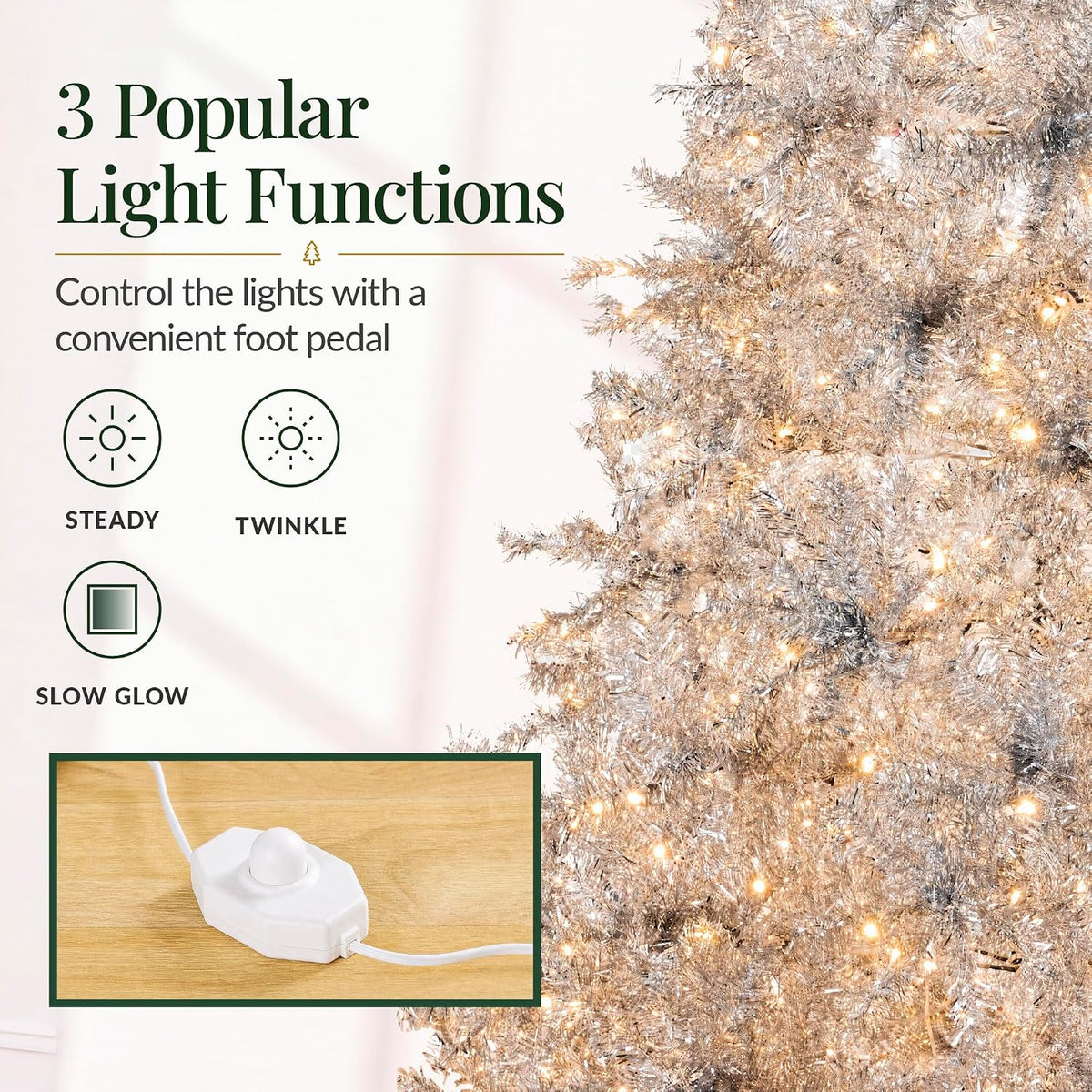 Best Choice Products 6ft Prelit Tinsel Christmas Tree w/Twinkling LED Lights, Artificial Seasonal Holiday Decoration w/ 250 Lights, 1,000 Branch Tips, Metal Stand - Silver