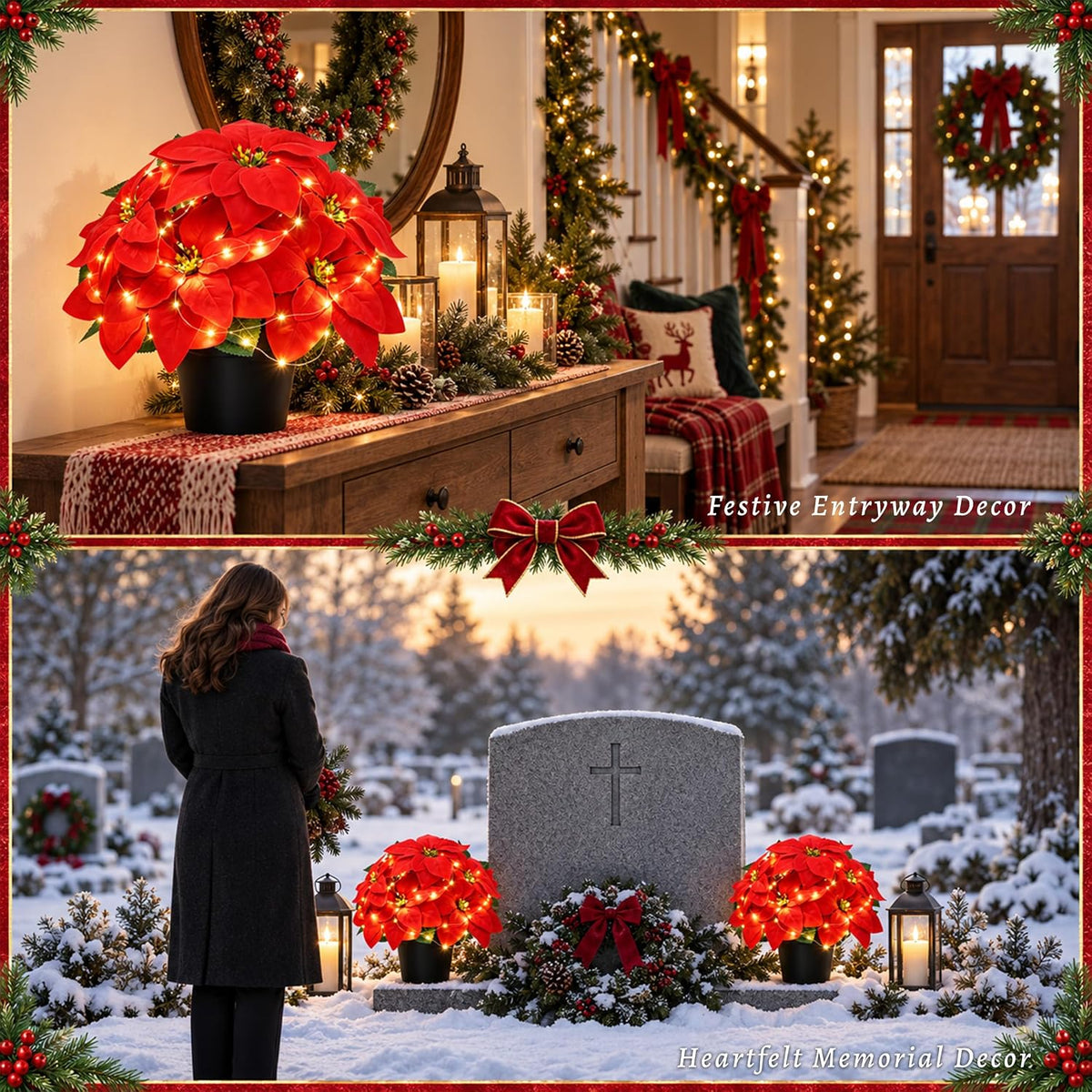 Der Rose Large Artificial Poinsettia Flowers with Lights for Outdoor, 14 in