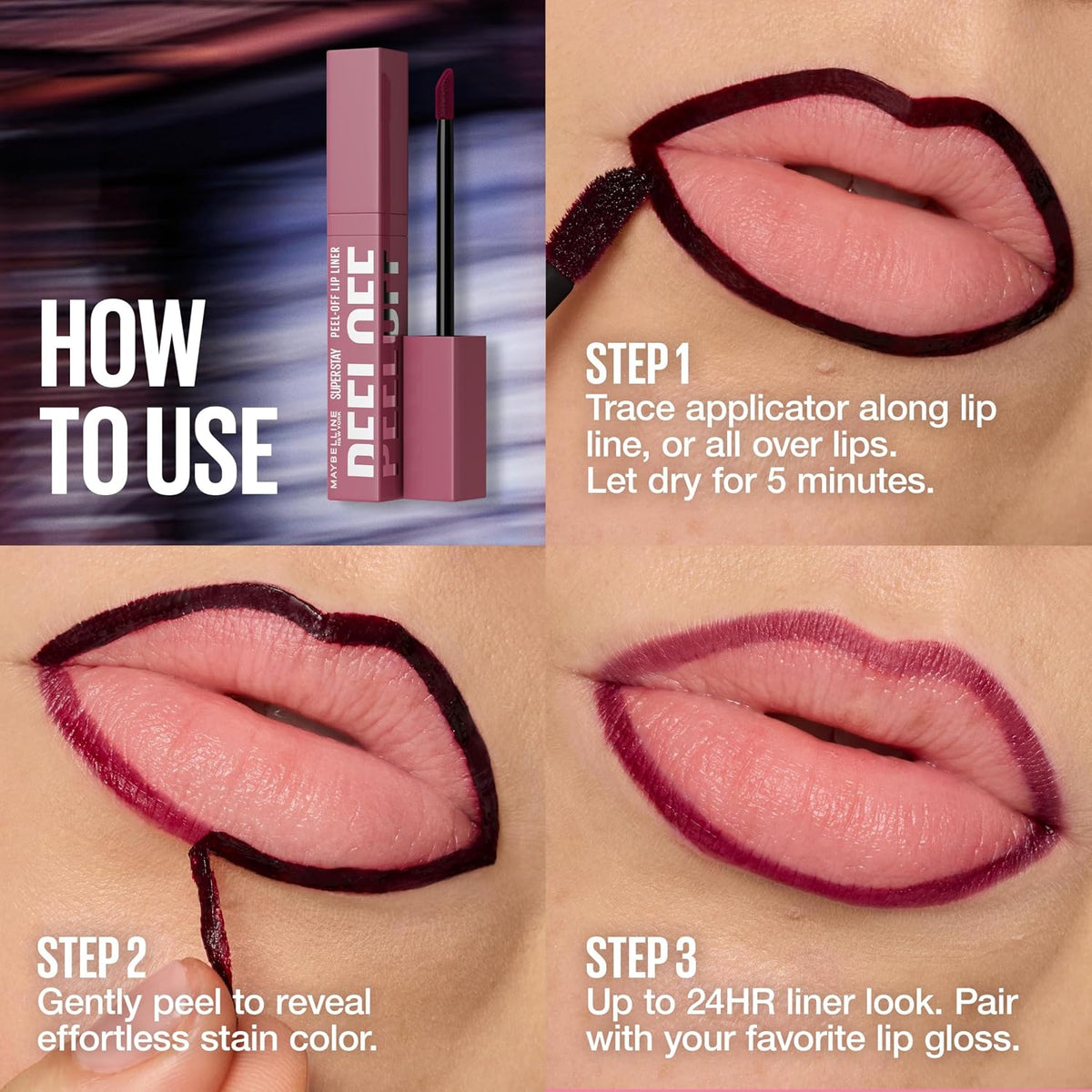 MAYBELLINE Super Stay Peel Off Lip Liner Lip Stain, Up to 24H Tattoo-Like Wear, Transfer-Proof Matte Finish, Hydrating Formula With Vitamin E, Dawn (Pink)