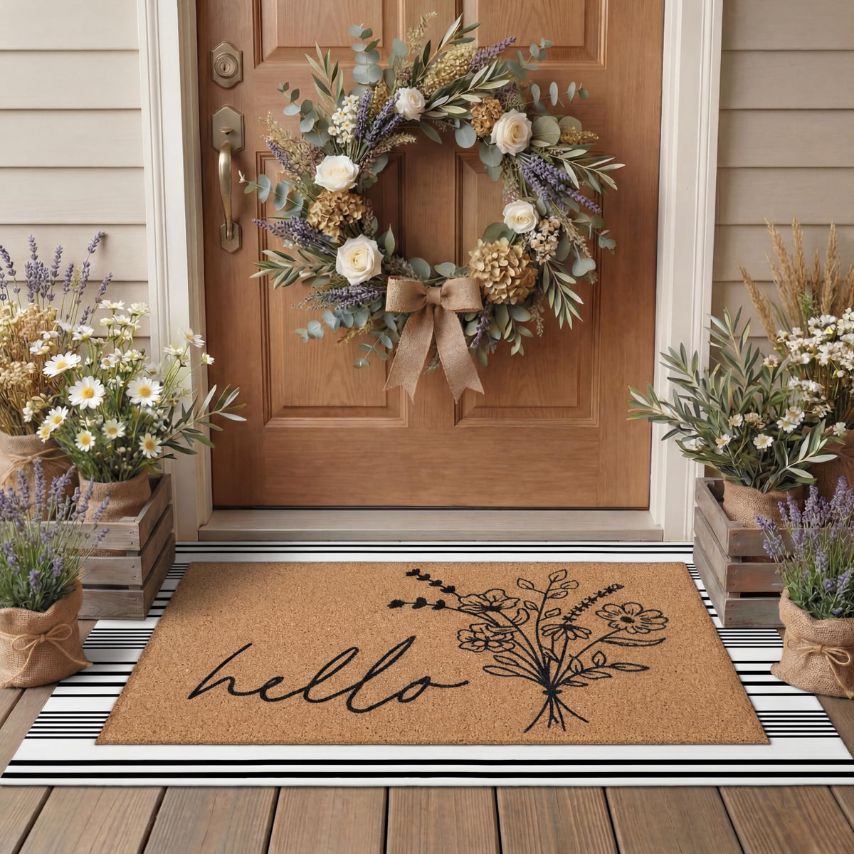 Tinideya 2 23.6 X 35.4 Inches Plaid Ghost Red Brown | Layered Coir Doormat Set, Non Slip Backing for Outdoor Entryway, Buffalo Plaid Seasonal Design, Front Porch Home Decor