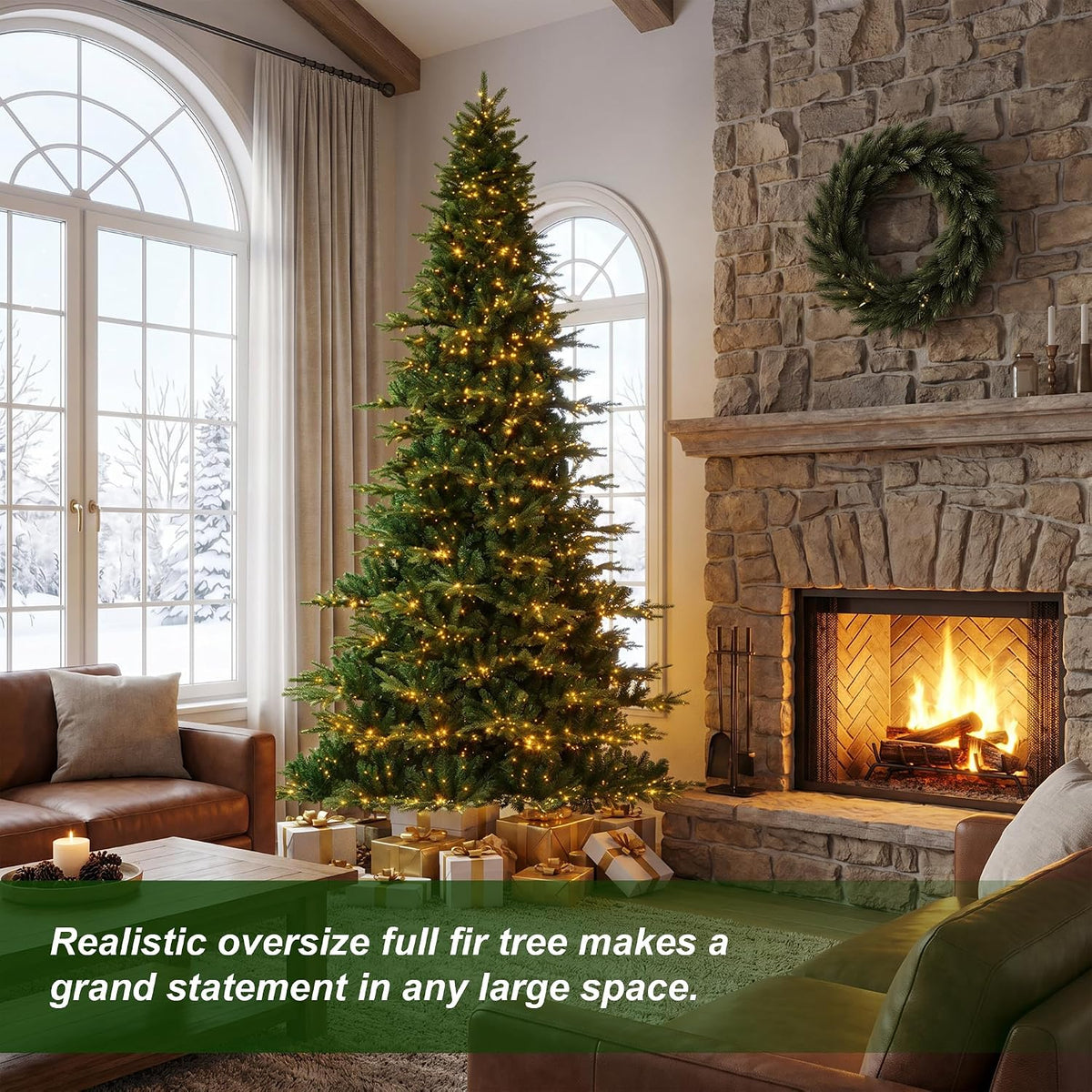Glitzhome 15ft Prelit Artificial Christmas Tree, Vibrant Evergreen Fir with 5,000 Warm White/Multi-Color Chasing and Twinkling Lights, 13,459 PE&PVC Branch Tips, 9 Function w/Foot Pedal, Simple Setup