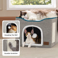 Bedsure Cat House Bed for Indoor Cats with Fluffy Ball and Scratch Pad,Grey | 16.5x16.5x13 in,Large Cat Cave for Multiple Pets,Foldable Cat Hideway Cube for Sleeping Kitten
